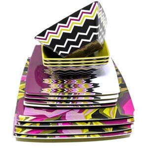 Missoni X Target Purple Passion Melamine Dinnerware Set 12 Pc Floral Zig Zag